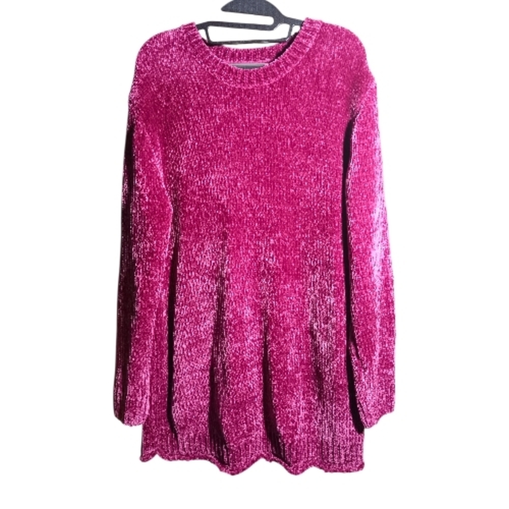 WOMAN WITHIN Fuchsia Long Sleeve Midi Length Chenille Sweater Dress Size M 14/16